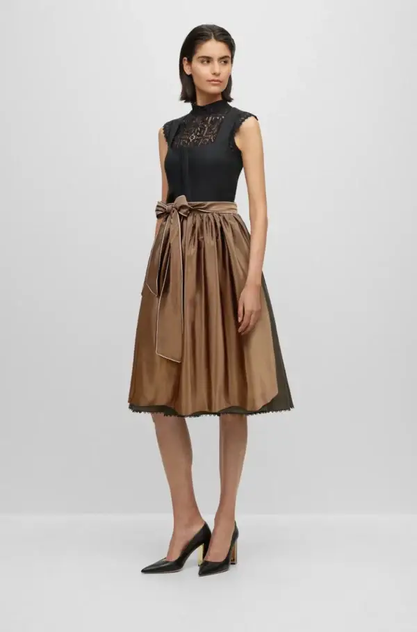 BOSS X KINGA MATHE DIRNDL DRESS WITH SILKEN APRON- GOLD