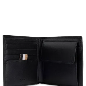 BOSS STRUCTURED WALLET WITH SIGNATURE STRIPE AND LOGO DETAIL