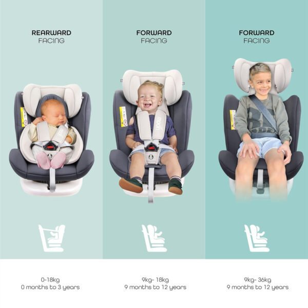 MOON Gyro Car Seat – 360° Rotating Booster Seat for Kids/Infants/Toddlers – Baby Travel Gear (Group 0-1-2-3) – Rear & Forward Convertible w/Isofix – 0M to 12Yr (Up to 36kg) – Grey