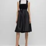 BOSS X KINGA MATHE DIRNDL DRESS WITH MONOGRAM-VELVET BODICE- BLACK