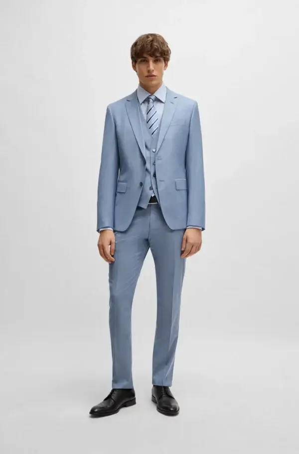 BOSS SLIM-FIT SUIT IN A MELANGE WOOL BLEND -LIGHT BLUE