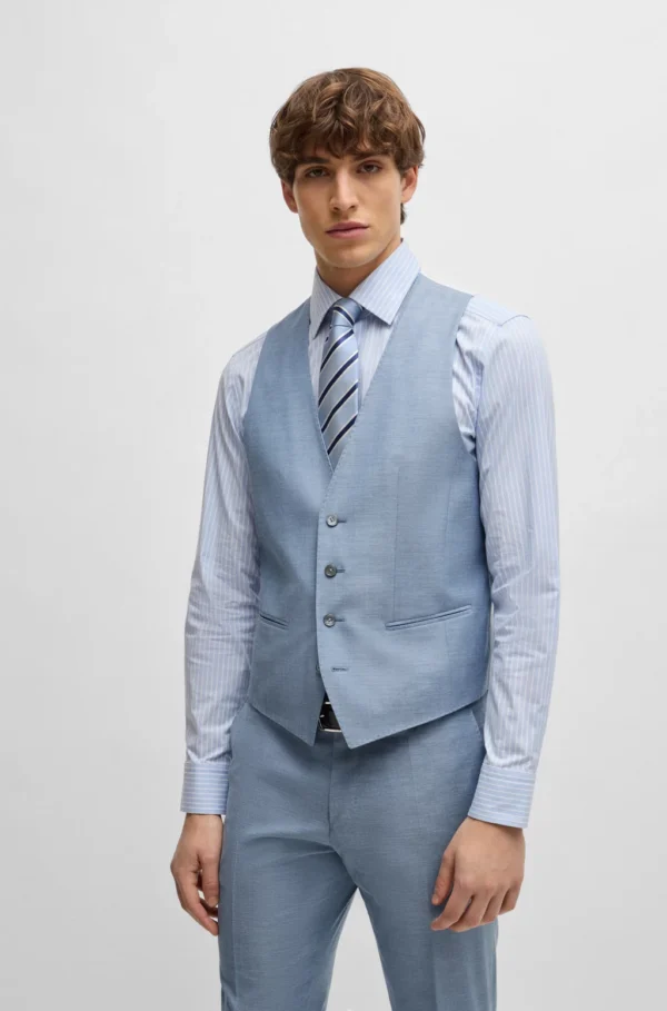 BOSS SLIM-FIT SUIT IN A MELANGE WOOL BLEND -LIGHT BLUE