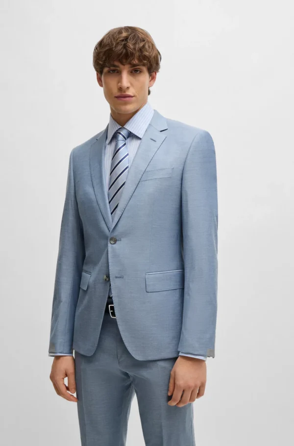 BOSS SLIM-FIT SUIT IN A MELANGE WOOL BLEND -LIGHT BLUE