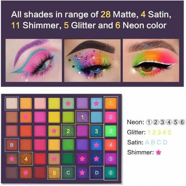 Ucanbe exotic flavors neon eyeshadow makeup palette – 48 colorful high pigmented – rainbow matte shimmer glitter eye shadow