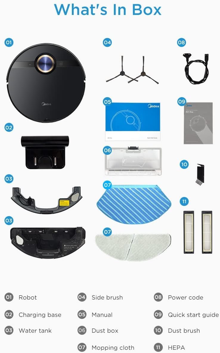 Midea M7 Pro Robot Vacuum cleaner, 4000Pa Strong Suction with BLDC motor, 150 Min Run Time, Wet Mopping