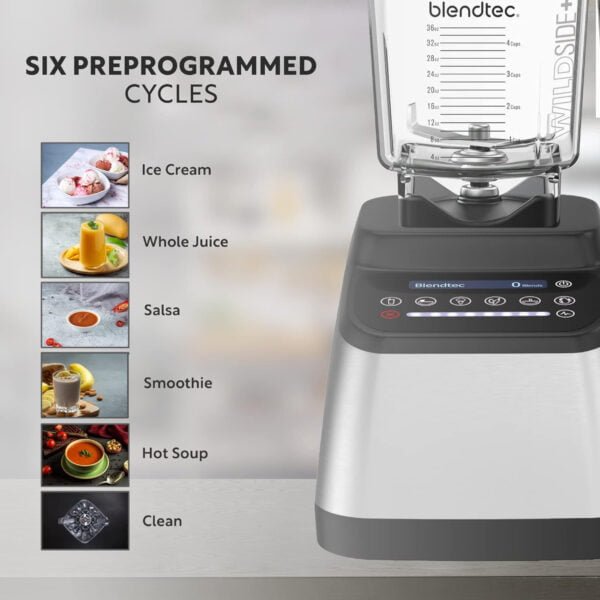 Blendtec 1800W Blender, Made In USA Heavy Duty Mixer with 100 Speed Touch Slider & Interface, Preprogrammed Cycles for Smoothie Maker, Salsa, Juice, Hot Soup, Clean & More – Designer 725 (Black)