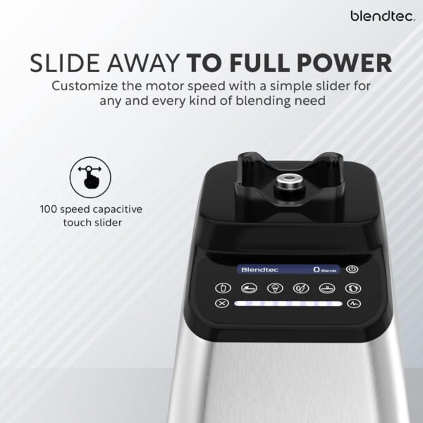 Blendtec 1800W Blender, Made In USA Heavy Duty Mixer with 100 Speed Touch Slider & Interface, Preprogrammed Cycles for Smoothie Maker, Salsa, Juice, Hot Soup, Clean & More – Designer 725 (Black)