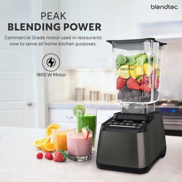 Blendtec 1800W Blender, Made In USA Heavy Duty Mixer with 100 Speed Touch Slider & Interface, Preprogrammed Cycles for Smoothie Maker, Salsa, Juice, Hot Soup, Clean & More – Designer 725 (Black)