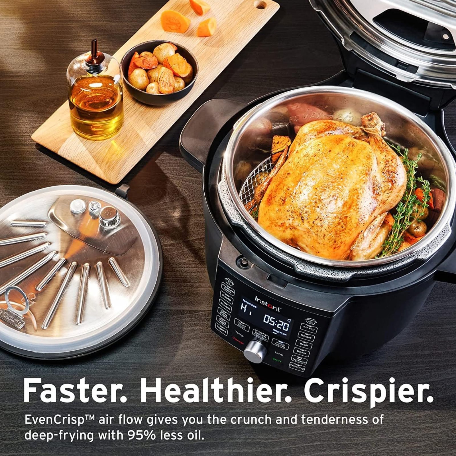 Instant Pot DUO Crisp, 1500W, 6.2L with Ultimate Lid Air Fryer + Multi-Cooker, Pressure Cooker, Slow Cooker, Steamer, Grill, Sauté pan, Sous Vide, 2 Years Warranty