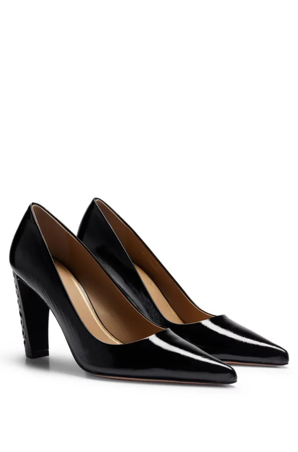 BOSS LEATHER PUMPS WITH MONOGRAM-PATTERNED HEELS