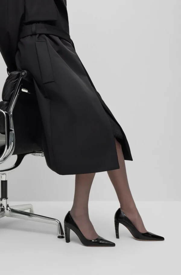 BOSS LEATHER PUMPS WITH MONOGRAM-PATTERNED HEELS