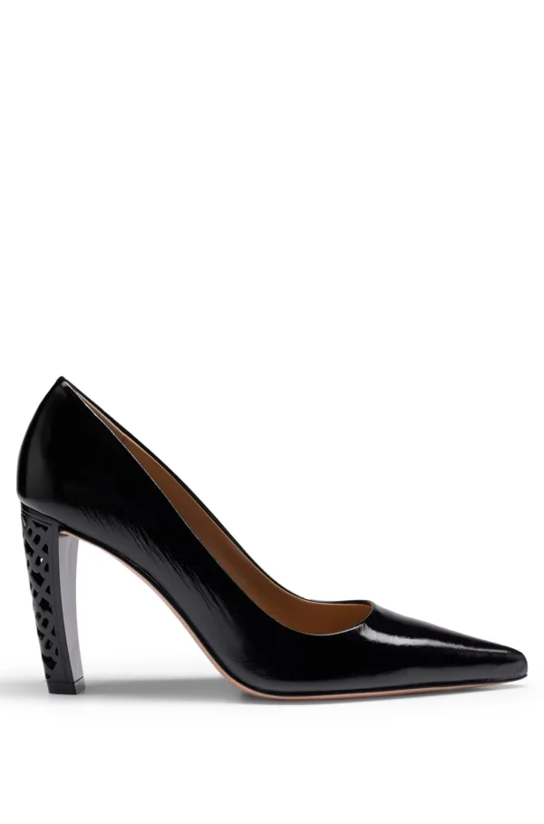 BOSS LEATHER PUMPS WITH MONOGRAM-PATTERNED HEELS