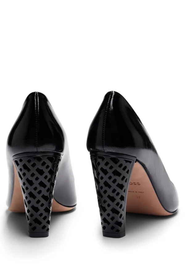 BOSS LEATHER PUMPS WITH MONOGRAM-PATTERNED HEELS