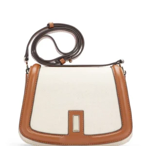 BOSS COTTON-BLEND SADDLE BAG WITH LEATHER TRIMS Beige
