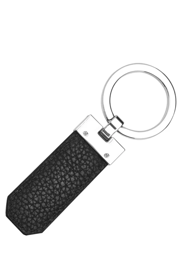 BOSS LOGO KEY RING IN GRAINED LEATHER AND BRASS